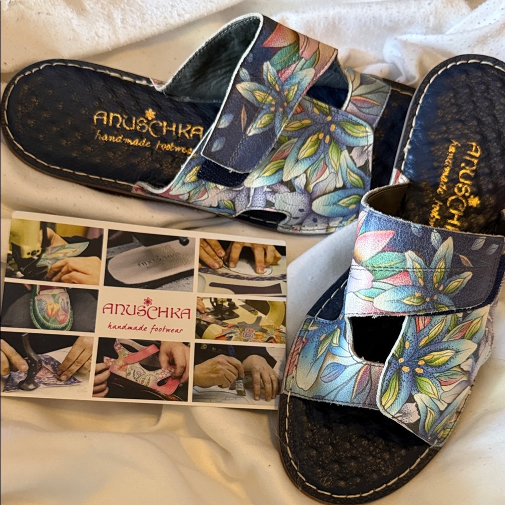 Anuschka Artistic Floral Sandals in Blue and Green
